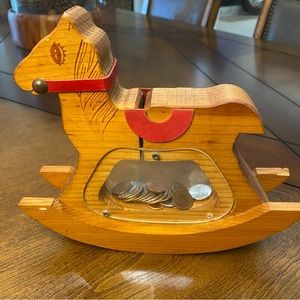 Vintage Wood Rocking Horse Piggy Bank by Creative Wood Designs.